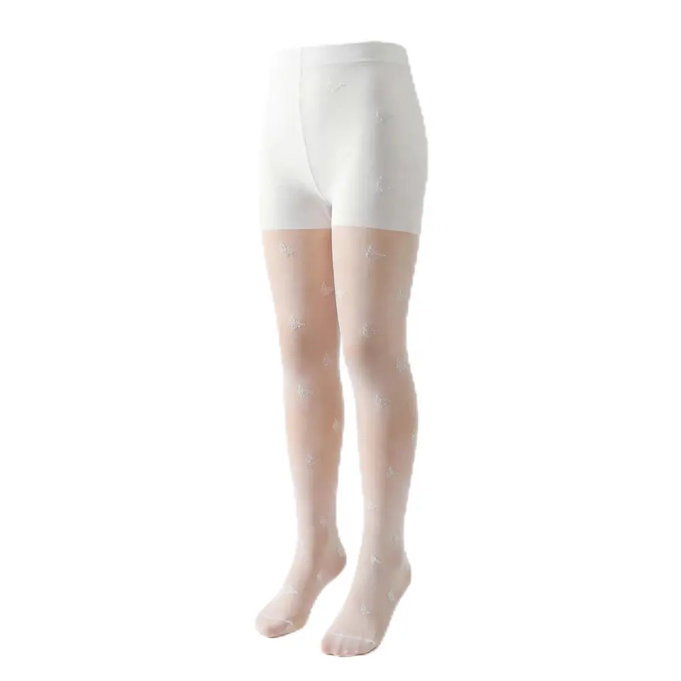 Zidoley Mädchen Strumpfhose Spitze 10 Den, halb blickdicht, mit Hohlmuster, Microfaser, für 6–9 Jahre, Weiß Blumen