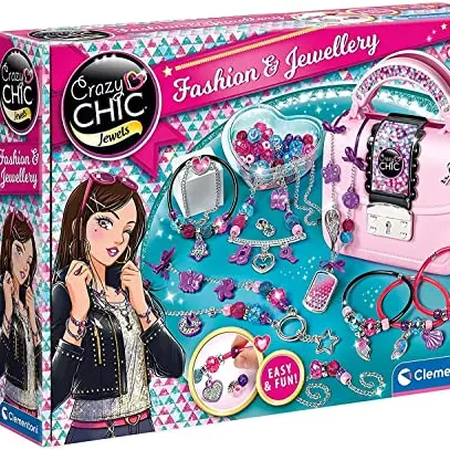 Clementoni Crazy Chic Schmuck-Set – Kreatives Basteln von Armbändern und Ketten für Kinder ab 7 Jahren