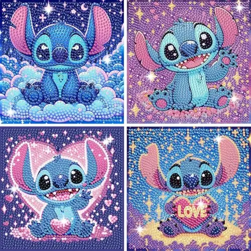 4er Pack 5D Diamant Painting für Kinder, Niedliche Mosaik Sets, Komplettes Kunst Set für Anfänger, Wanddekoration, Geschenk für Mädchen 15x15cm