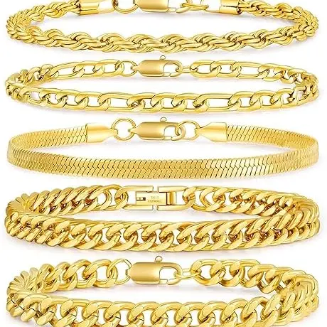 PABBEU 5er Set Herren Armband aus Edelstahl, Silberarmband für Weihnachten, Valentinstag, Geburtstag, Vatertag
