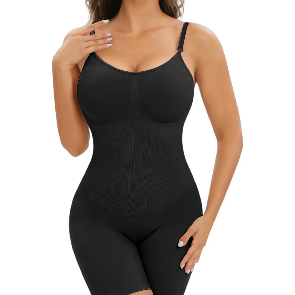 Niwicee Shapewear Damen Body Bauchweg Figurformender Ganzkörper Miederbody mit verstellbarem Riemen, nahtlos, schwarz