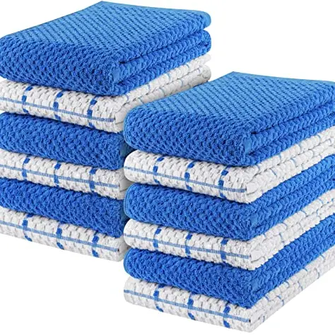 Utopia Geschirrtücher – 12er Pack, 38 x 64 cm, Baumwolle, Maschinenwaschbar (Blau und Weiß)