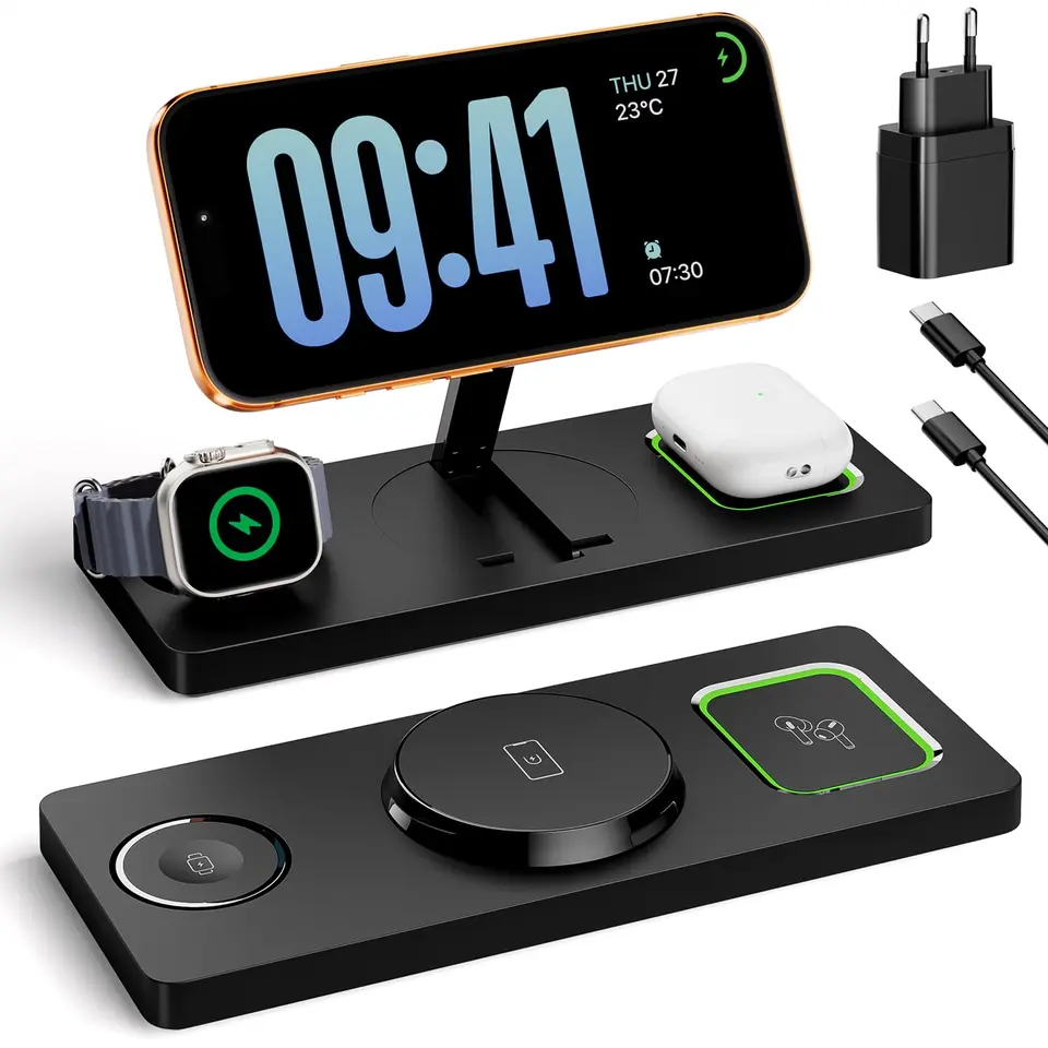 Eddibox 3-in-1 MagSafe Ladestation für iPhone, Apple Watch & AirPods, faltbar, kompatibel mit MagSafe Ladegerät