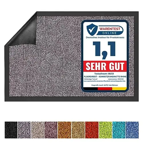 Floordirekt Schmutzfangmatte Rhine - Waschbare Fußmatte für den Eingangsbereich (Grau, 90 cm x 150 cm)