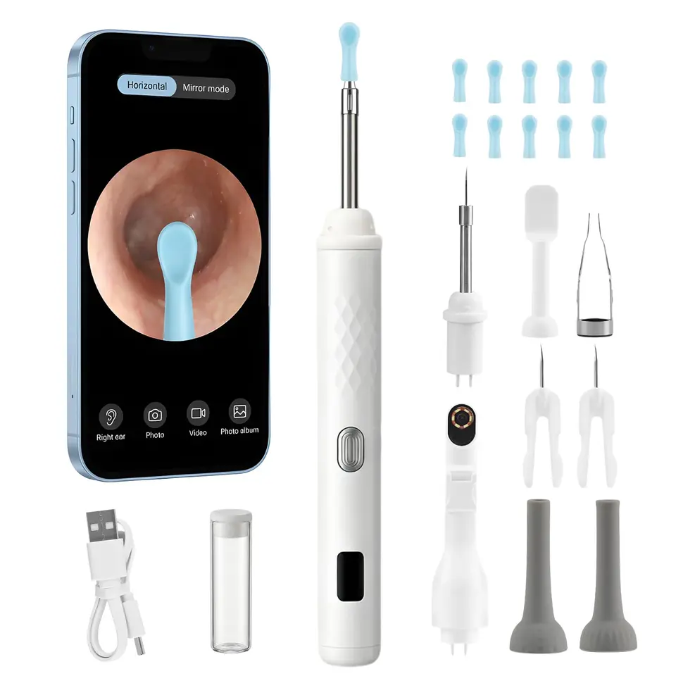 Ohrenschmalz Entferner, HD WiFi Ohrenreiniger mit Kamera & 6 LEDs, wasserdicht, für Erwachsene & Kinder, Entfernung Werkzeug (Weiß)