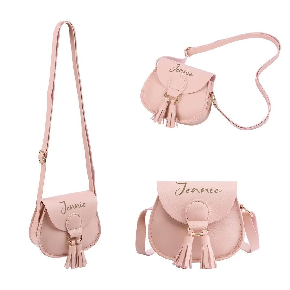Personalisierte Mädchen-Umhängetasche aus PU-Leder, mit Quaste, verstellbarem Riemen, kleine Handtasche, rosa, Geschenk zum Geburtstag & Weihnachten