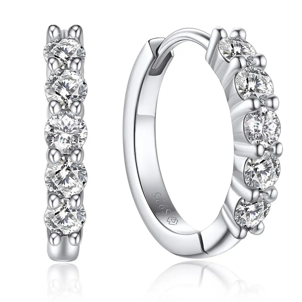 MomentWish Silberschmuck Creolen mit Moissanite Diamanten, 1 Karat, 14,2mm, Ohrringe Silber 925, Klein, Liebesgeschenk für Freundin