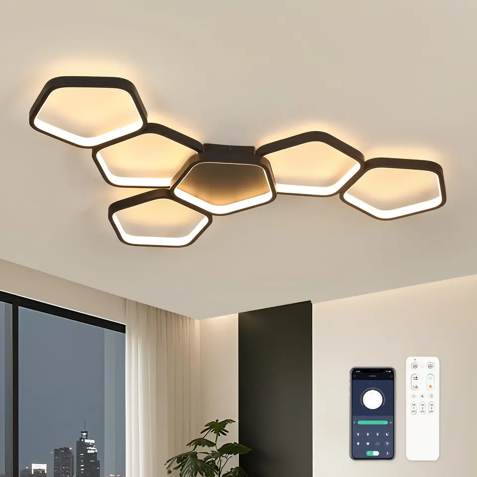Kuwork LED Deckenleuchte Wohnzimmer Dimmbar 90 cm 58W