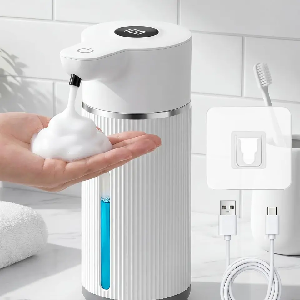 Molxss automatischer Seifenspender 420 ml mit Sensor, Wandmontage, 4 Dosierstufen, IPX5, für Bad, Küche & Dusche (Weiß)