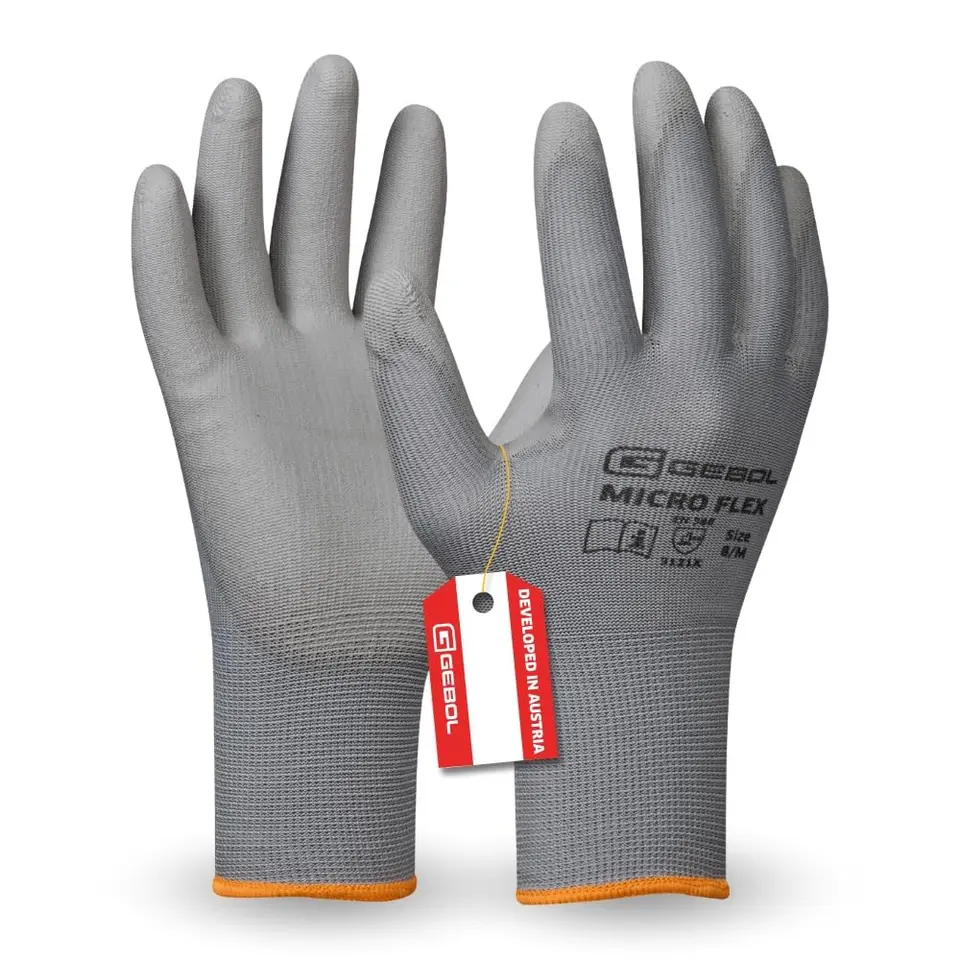 Gebol Nano Flex Arbeitshandschuhe Herren, atmungsaktiv mit PU-Beschichtung, Gr. L/9, Grau
