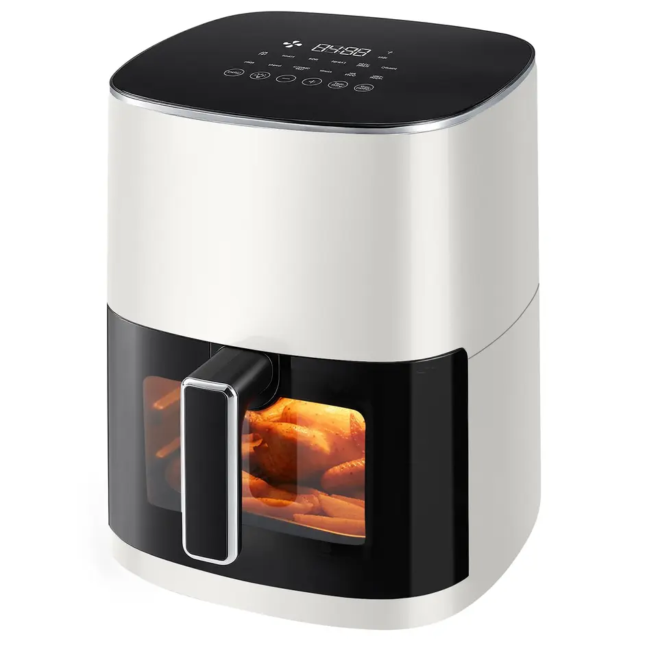 Sweetcrispy Heißluftfritteuse Airfryer 6L, 12 Funktionen, Touchscreen, Antihaftkorb, spülmaschinenfest, für 3-6 Personen, Beige