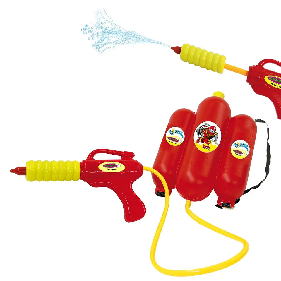 JAMARA Mc Fizz Wasserspritze mit Tankrucksack, 2,5L, Kinder Feuerwehr Spielzeug ab 3 Jahre, Wasserpistole Outdoor, Rucksack Wasserspielzeug