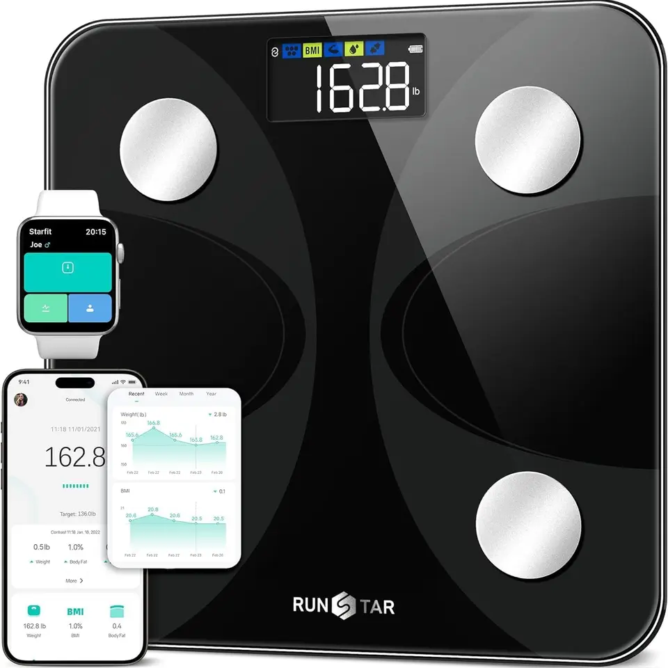 RunSTAR Körperfettwaage mit großem Display, 180 kg/400 lbs, digitale Personenwaage mit App-Sync und Körperanalyse