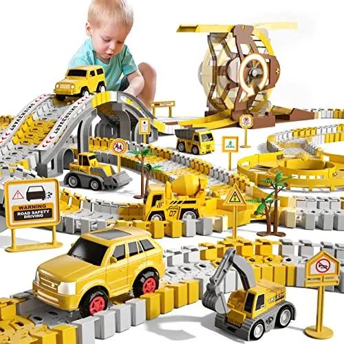 299PCS Autorennbahn mit 6 Autos – Flexibles Spielzeug für Kinder ab 3 Jahren, ideales Geschenk für Jungen und Mädchen