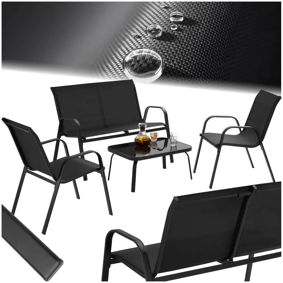 tectake® Gartenmöbel Set für 4 Personen, wetterfest, schwarz