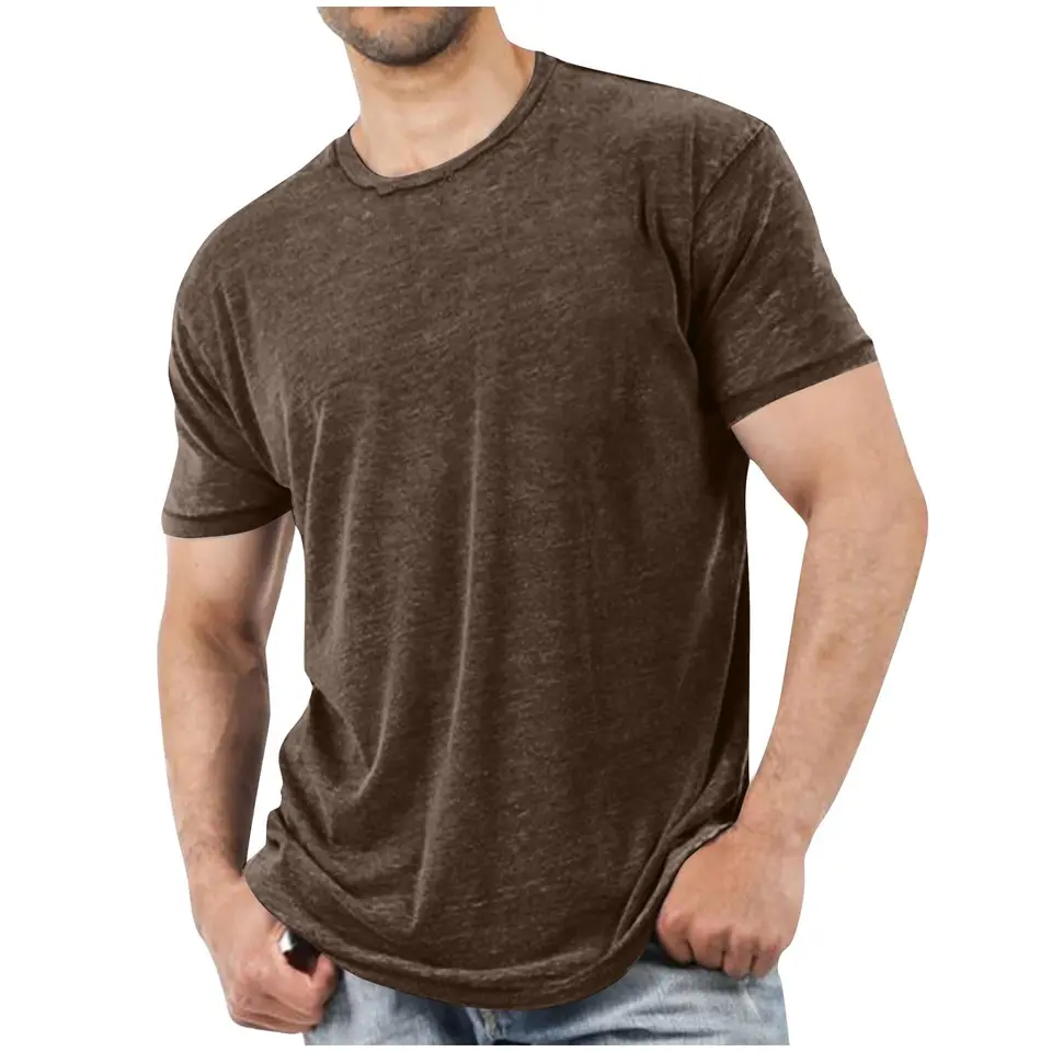 KOG Herren T-Shirt Sommer Kurzarm Lässig Baumwolle Braun