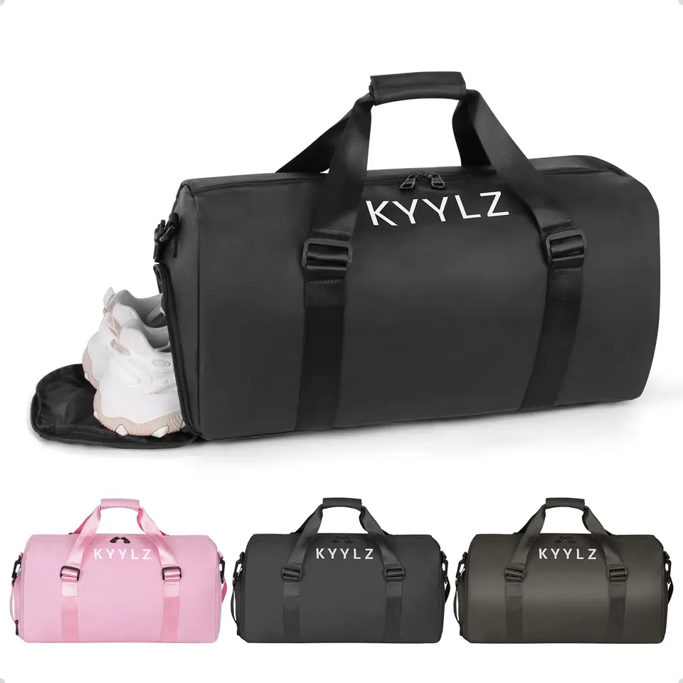 KYYLZ Sporttasche Damen, 28L Reisetasche, Gym Bag mit Schuh- und Nassfach, Wasserdicht, Schwarz