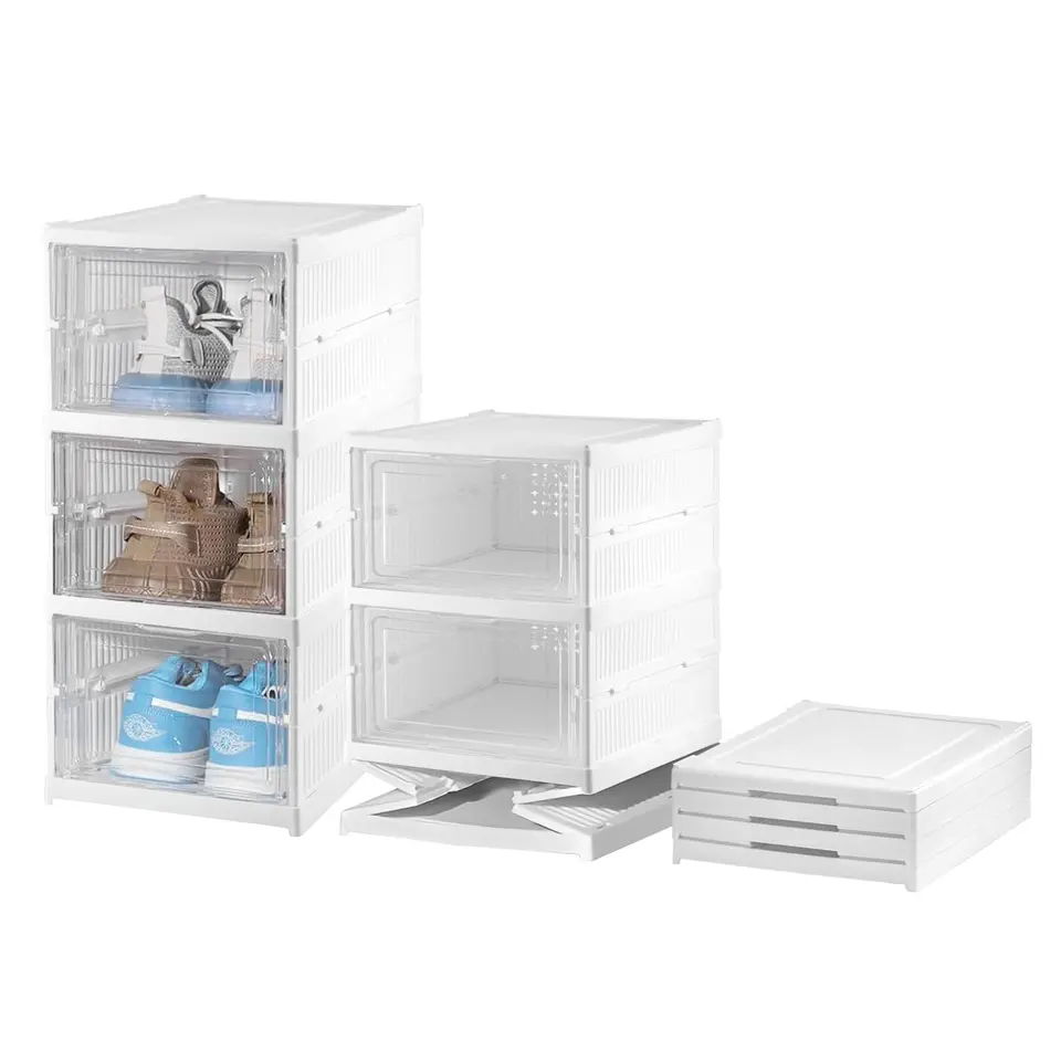 ARATERVIO stapelbare Schuhkartons & Organizer – Tragbarer, faltbarer Schrank, transparente Boxen, 3er, 60 Sekunden Montage