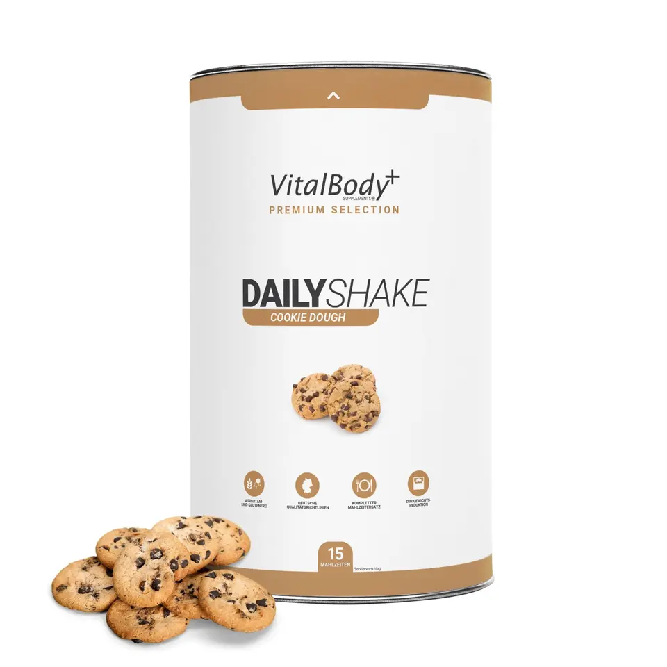 VitalBody+ DailyShake Cookie Dough 450 g Mahlzeitenersatz für 15 Mahlzeiten