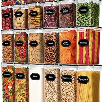 Skroam Vorratsdosen Set, 24 Stück, BPA-frei, luftdicht, für Müsli, Getreide, Mehl, Zucker, inkl. 40 Etiketten (Schwarz)