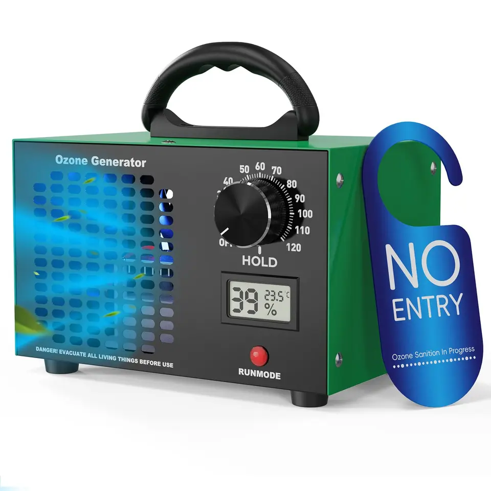 Ozongenerator 120.000mg/h Ozonluftreiniger mit Timer, Temperatur- & Feuchtigkeitsanzeige, für Auto, Wohnung, Hotels, Küche & Tiergerüche