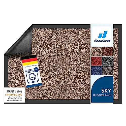 Floordirekt Schmutzfangmatte Rhine - Waschbare Fußmatte mit Rutschfester Rückseite - Ocker-Schwarz (40 cm x 60 cm)