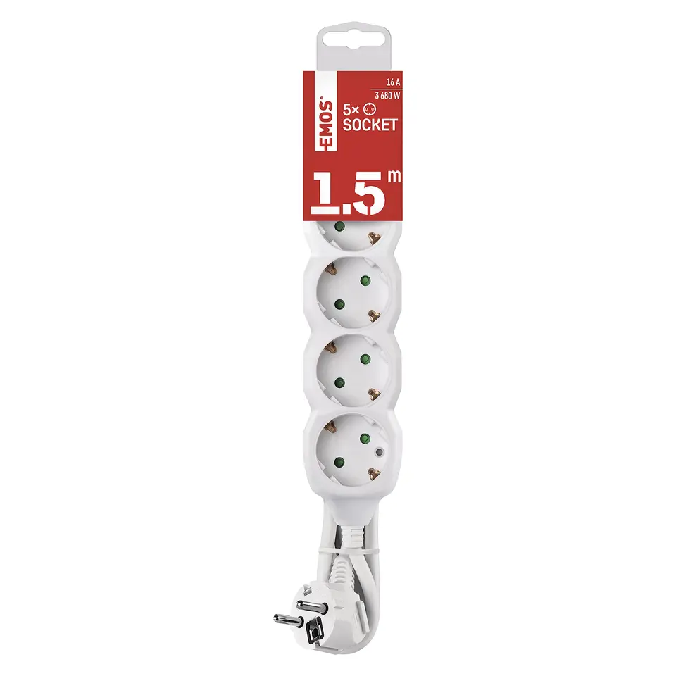 EMOS 5-fach Steckdosenleiste 1,5m, 5 Schuko-Steckdosen, 250 V, weiß