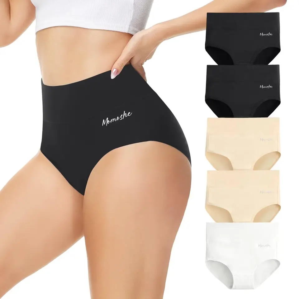 Momoshe Damen Unterhosen 5er Pack Baumwolle Hoch Waisted Unterwäsche