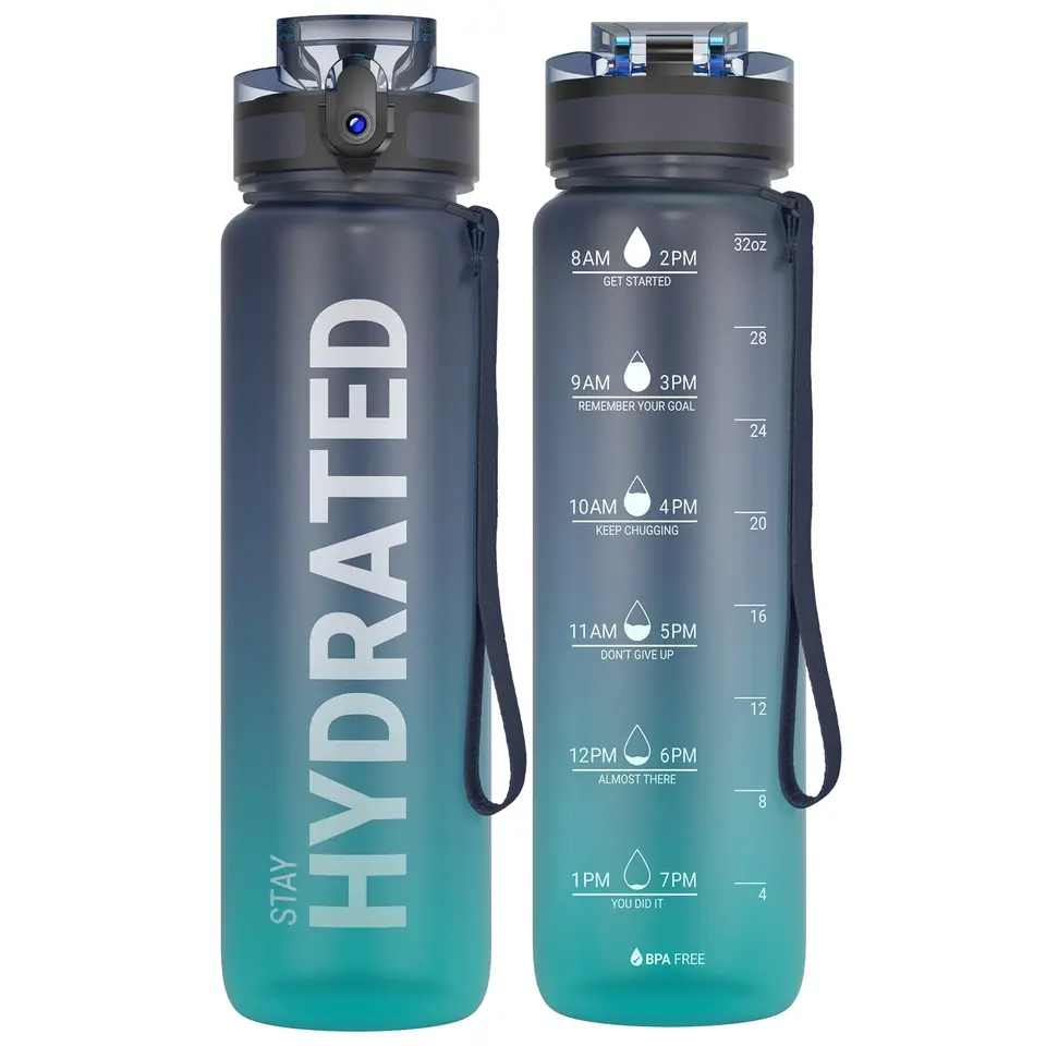 Sahara Sailor Wasserflasche, 1000 ml, auslaufsicher, BPA-frei, Motivationswasserflasche, Sportgetränkeflasche mit Trinkzeiten