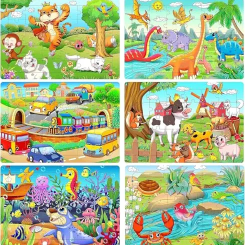 6 Holzpuzzles mit 30 Teilen – Bunte Lernspielzeuge für Kinder ab 3 Jahren