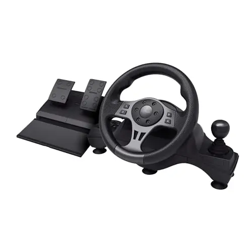 Trust GXT 289 Movi Gaming Lenkrad für PC, Xbox, PS4 & Nintendo Switch mit Pedalen und Vibration