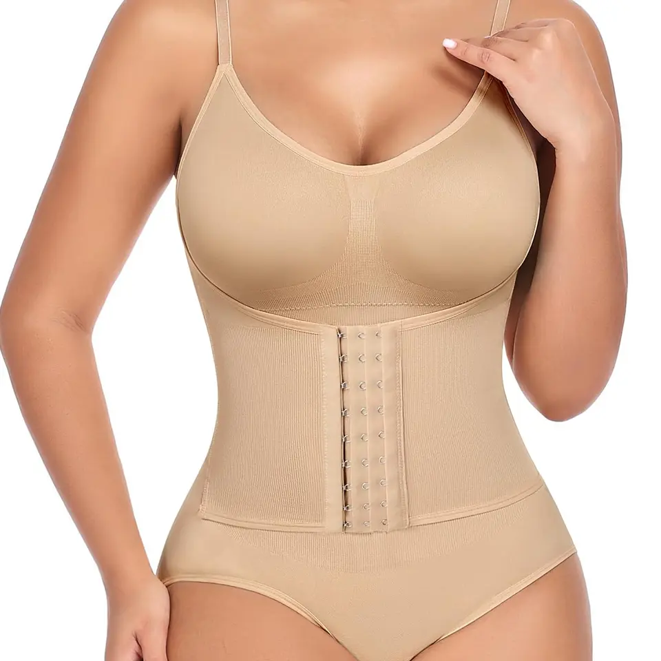Niwicee Damen Body Shaper Bauchweg Shape Bodysuit mit BH, figurschönend, Sculpting, Vollmieder, Beige, XL
