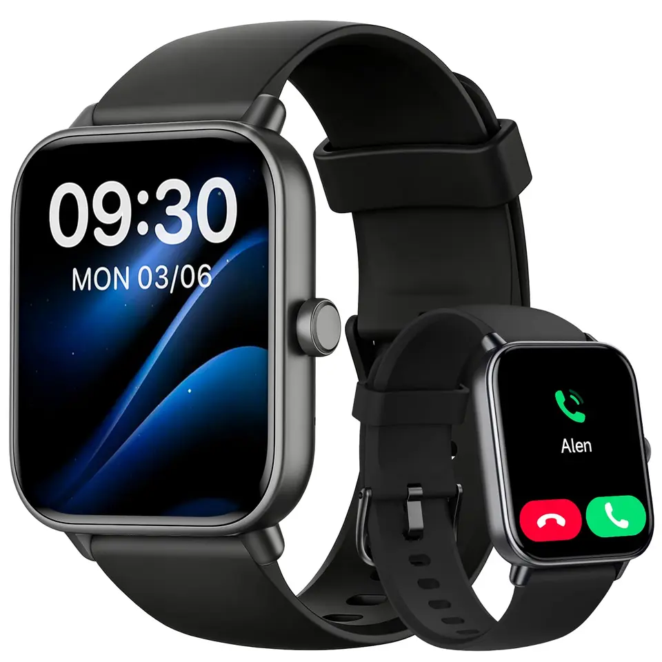 Smartwatch Herren Damen 1.85" mit Herzfrequenz, SpO2, Stress- & Schlafmonitor, IP68 wasserdicht, mit Telefon, 100+ Sportmodi für Android & iOS