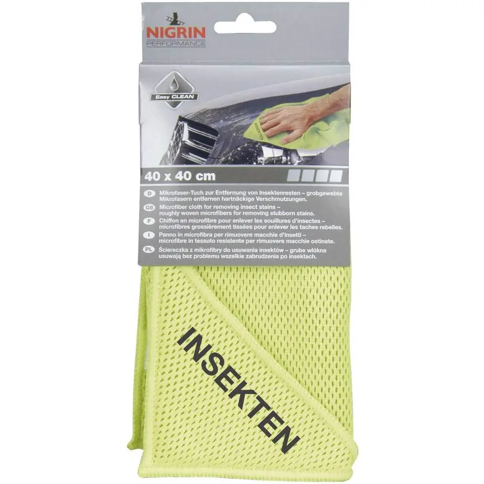 NIGRIN Mikrofaser-Tuch, 40x40 cm, für Auto- und Insektenreinigung, schonend & kratzfrei