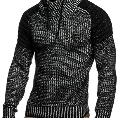 Leif Nelson Herren Strickpullover Schwarz, Regular Fit, ideal für Casual und Business, Langarm, Größe S