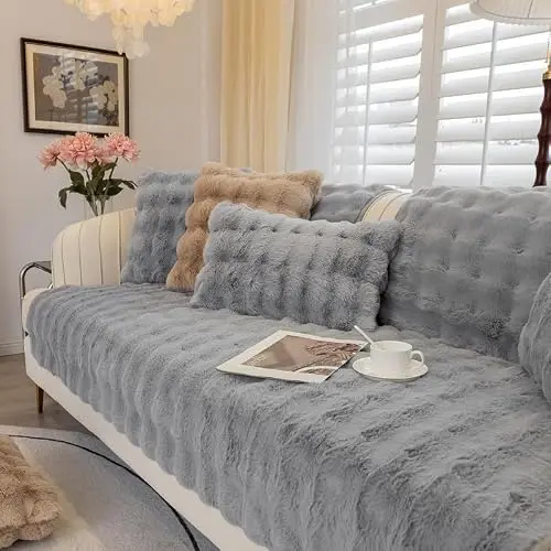 Weicher, waschbarer Sofabezug - Rutschfester Kunstpelzüberzug für 1-4-Sitzer Couch (Hellgrau, 70x150cm)