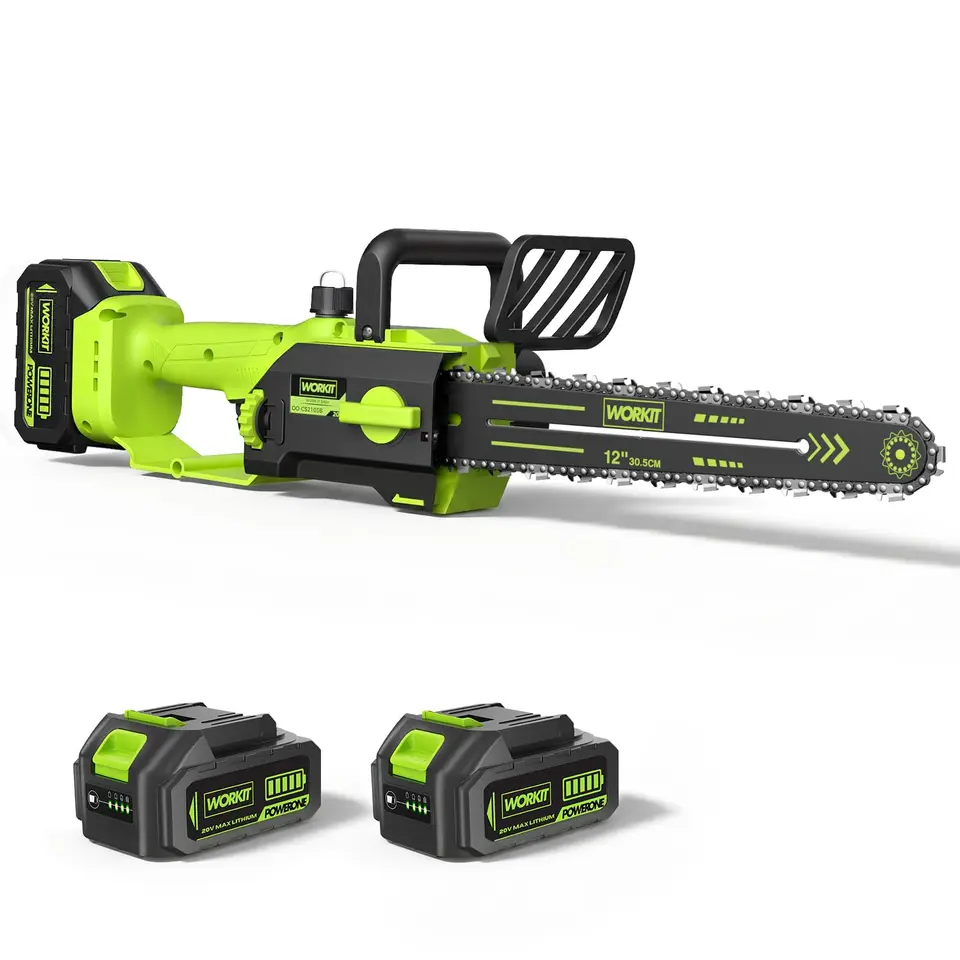 WORKIT Akku-Kettensäge 30 cm, bürstenlose elektrische Kettensäge mit 2x4,0 Ah Akkus, automatische Ölung, Kettenbremse, werkzeuglose Kettenspannung für Garten & Brennholz