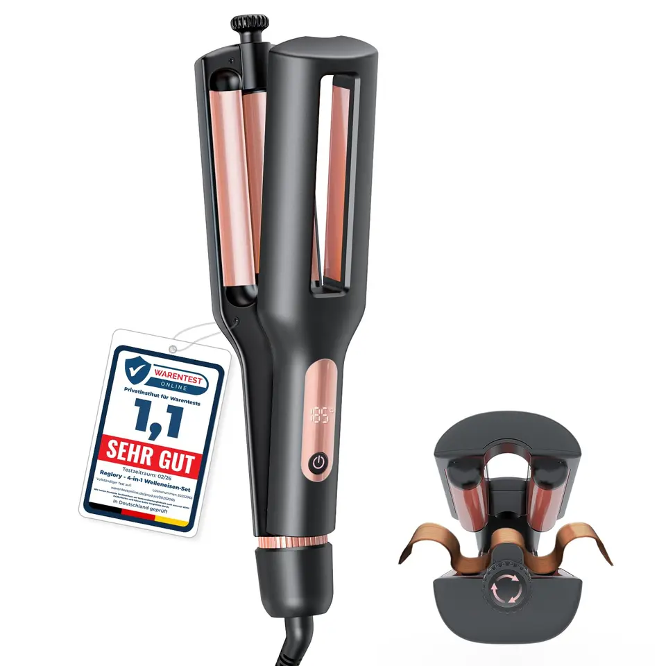 Welleneisen für Haare 22/25/32/38mm - 4-in-1 Beach Waves Lockenstab, 3 Fässer, Temperaturanzeige, Verbrennungsschutz, schnelles Heizen, Rose Gold