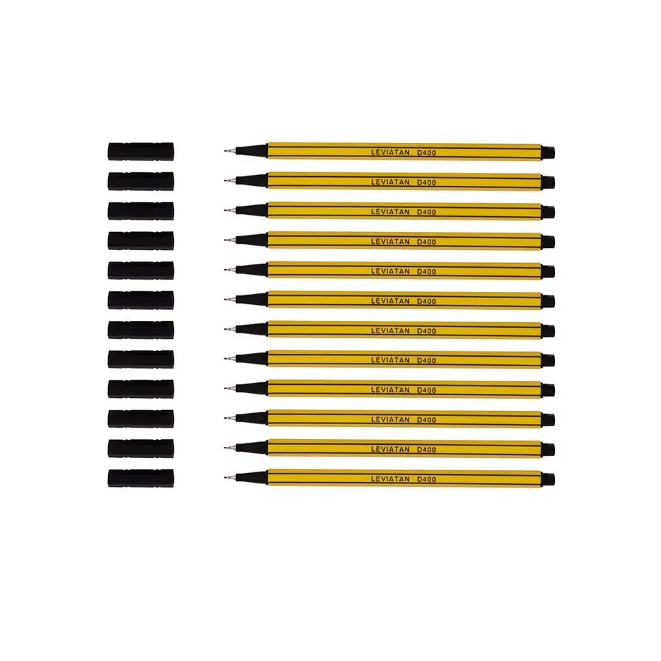 LEVIATAN D400 Fineliner Schwarz 12er Set - Feinleiner Stifte, ideal für Schule & Alltag, Linienbreite ca. 0,4 mm