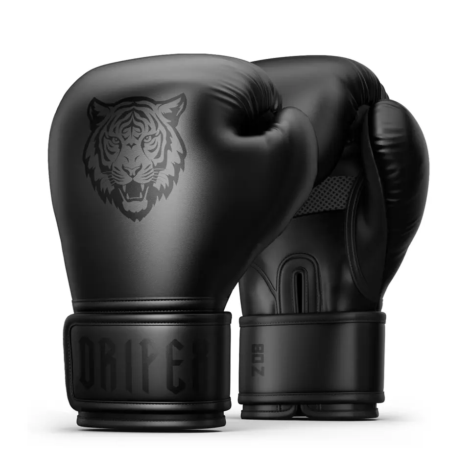 Dripex Boxhandschuhe MMA Boxing Gloves PU-Leder für Männer & Damen, Schwarz, 8 oz