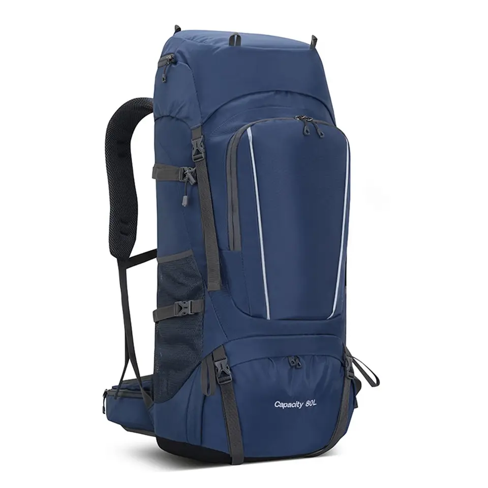 SOUUXIU 80L Wanderrucksack Herren Damen Outdoor Camping Reiserucksack mit Regenschutz, atmungsaktiv, Oxford & Polyester, Marineblau