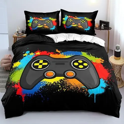 Mikayia Gamepad Bettwäsche 200x200 cm für Kinder und Jugendliche – Modernes Design mit 2 Kissenbezügen 80x80 cm
