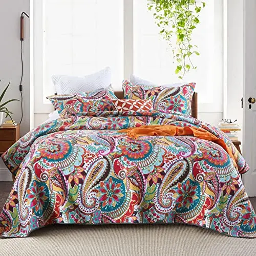 Qucover Tagesdecke Bunt 240x260 cm im Boho-Stil für Doppelbett mit 2 Kissenbezügen