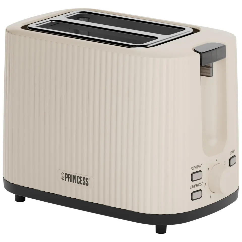 Princess Toaster Wave, 2-Scheiben, 7 Bräunungsstufen, Krümelschublade, Auto-Zentrierung, Auftaufunktion, automatischer Abschalt, rutschfeste Füße, Beige