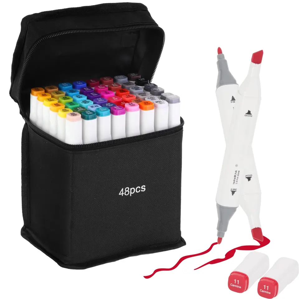 Kebuye Alkoholmarker 48 Farben &amp; Twin Tip Stifte Set für Manga &amp; Design