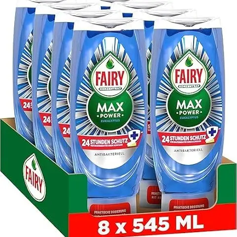 Fairy MaxPower Handgeschirrspülmittel antibakteriell, 8x 545ml – Für einfache, mühelose Reinigung selbst bei fettigen Töpfen