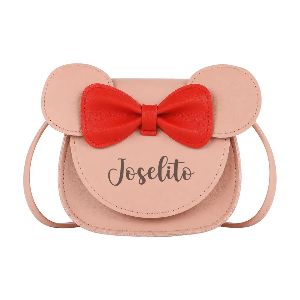 Personalisierte Kinder Umhängetasche mit Namen, rosa Herz, mit Hasenohren, kleine PU Tasche, Geschenk für Tochter oder Enkelin