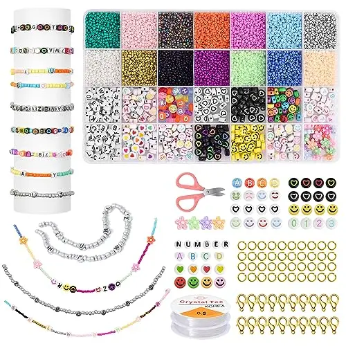AUAUY 7280PCS Bunte Glasperlen Set zum Selbermachen, DIY Geschenkidee für Schmuckherstellung für Erwachsene und Kinder