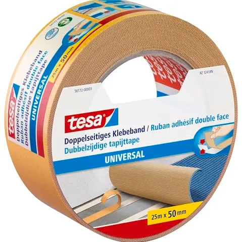 tesa Doppelseitiges Klebeband Universal - Vielseitig für Verpackungen, Deko und Basteln - 25 m x 50 mm