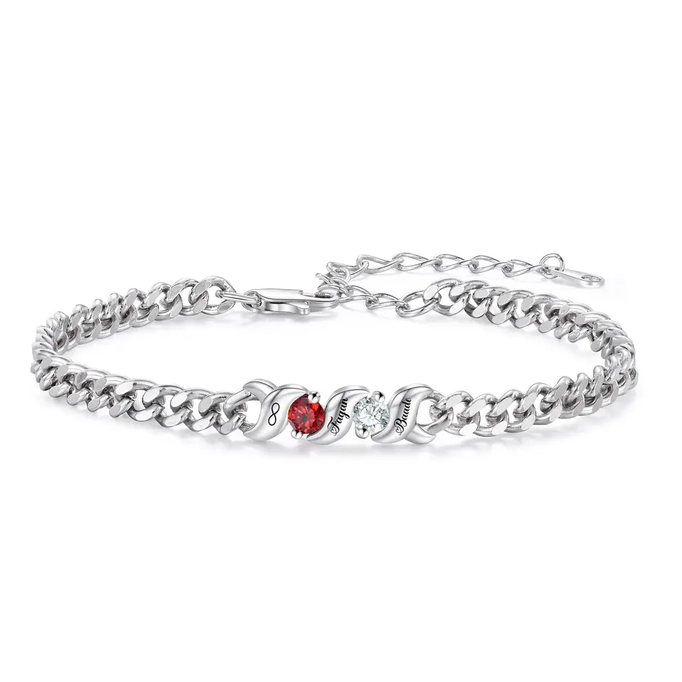 Jeweidea personalisierbares Namensarmband für Damen mit Kubanerkette & Geburtsstein – Geschenk für Mama, Oma, Muttertag & Weihnachten (Name 2)